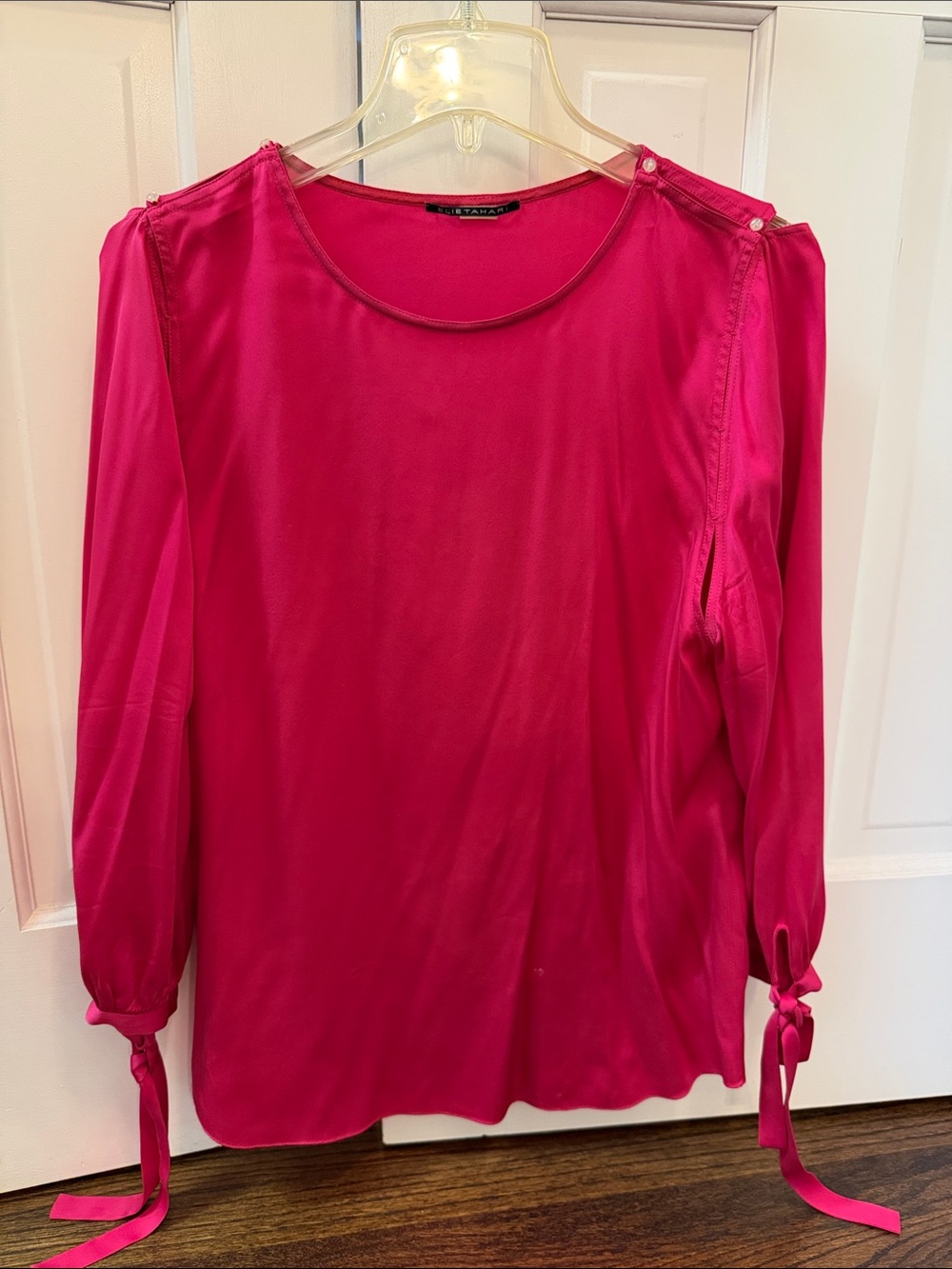 Elie Tahari Fuchsia Long-Sleeve Tie-Cuff Blouse